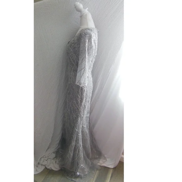 NEW LA FEMME Gray SEQUIN Embroidered MOTHER OF THE GROOM DRESS Mermaid GOWN 12 - Picture 8 of 16